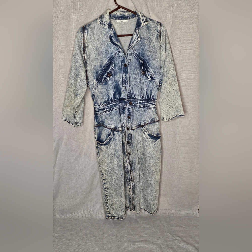 80s Vintage Acid Wash Denim Dress
